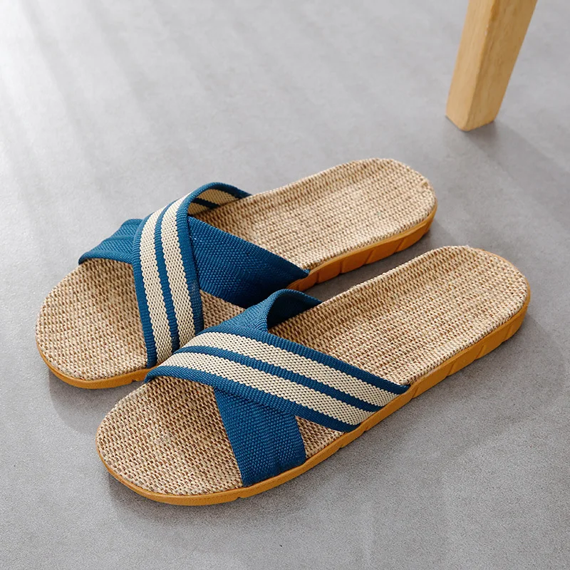 New Linen Beach Slippers Men Lightweight Home Shoes Flip Flops Man Indoor Bathroom Slides Unisex Family Slipper Zapatos Hombre