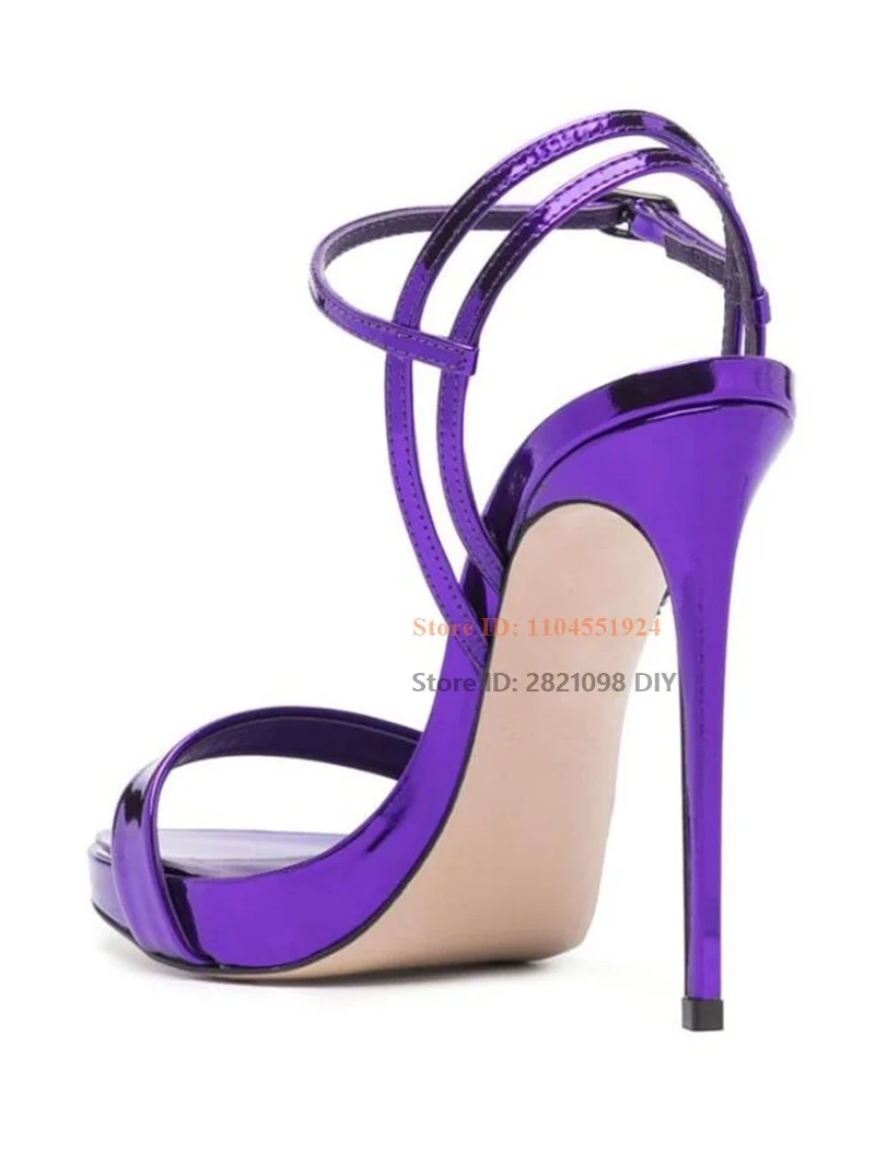 Paars lakleer platform open teen strappy hoge hak sandalen beknopte stiletto hakken slanke hak dames zomerschoenen