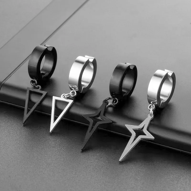 1 زوج جديد كليب على هوب أقراط للرجال النساء الفولاذ المقاوم للصدأ وهمية لا ثقب القرط قرط كبس الفضة الأسود الألوان Huggie هوب