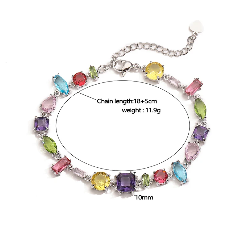HECHENG, Colourful Zirconia Patchwork Irregular Graphic Design Bohemian Brass Bracelet Necklace Ladies Jewellery Gift 1 PCS