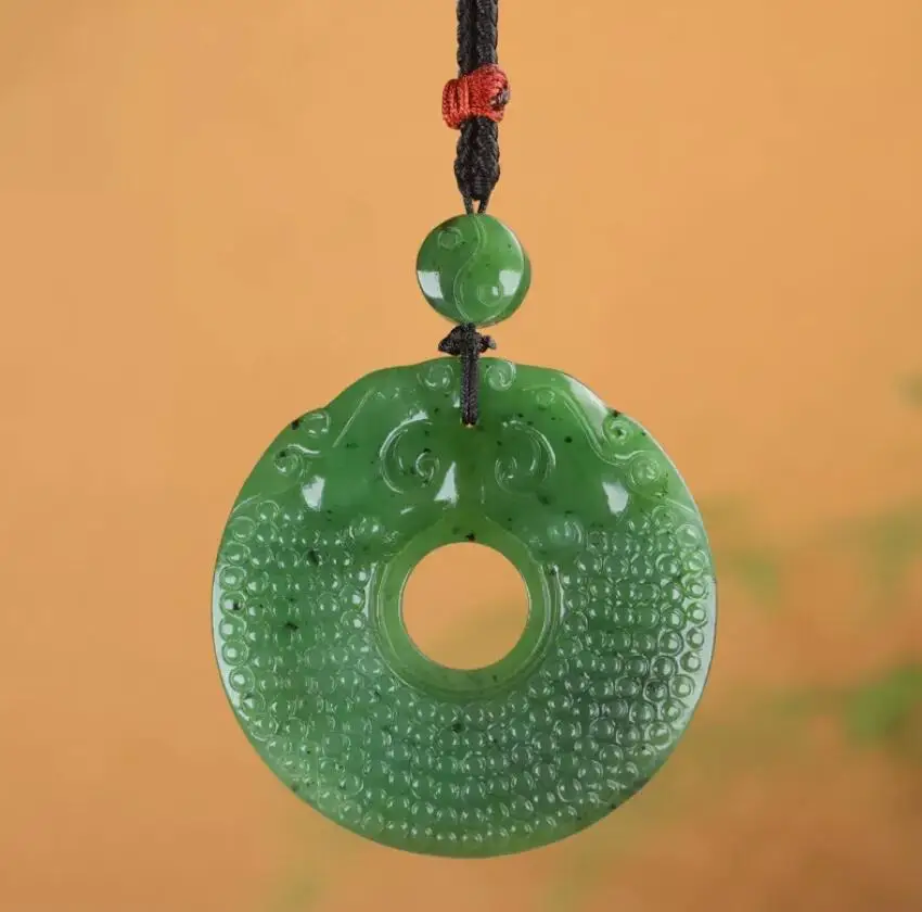 

Chinese Natural Grade A Icy Green HeTian Jade jadeite Hand-Carved pendant Dragon