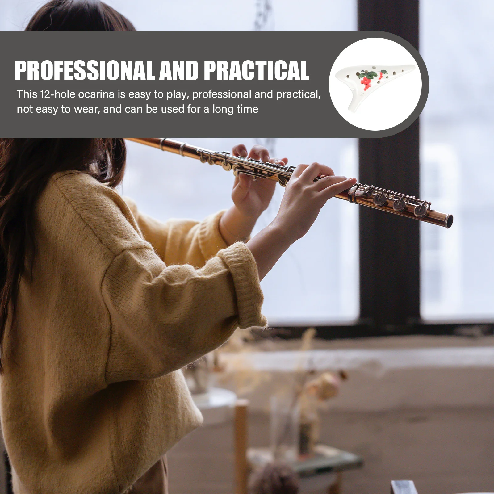 أداة ممارسة الأكرينا المبتكرة ذات 12 فتحة، صوت جميل، تجربة لعب مريحة، الأكرينا السيراميكية