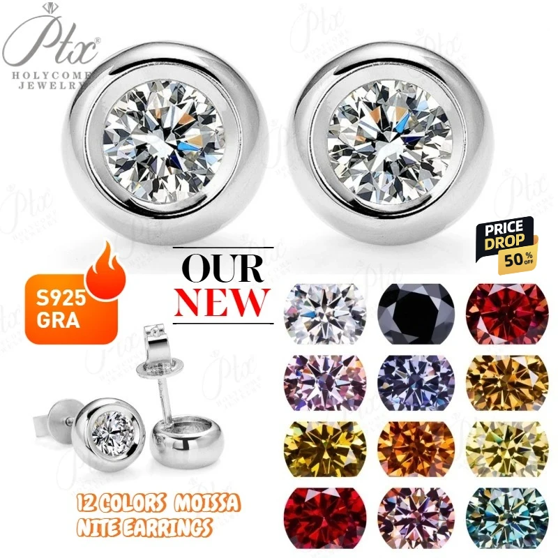 Moissanite Earrings 12 Colors 925 Silver 0.5CT Bubble Uni-Sex Birth Stones Bridal Jewelry classic Daily Wear Wedding Jewel Gift - view 2