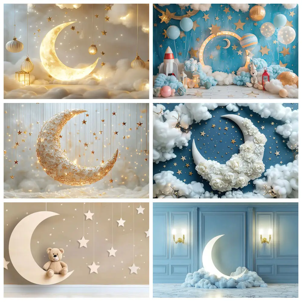 

Moon Starry Sky Backdrops For Photography Twinkle Little Star Moon Boy Girl Birthday Party Background Decor Photo Studio Props