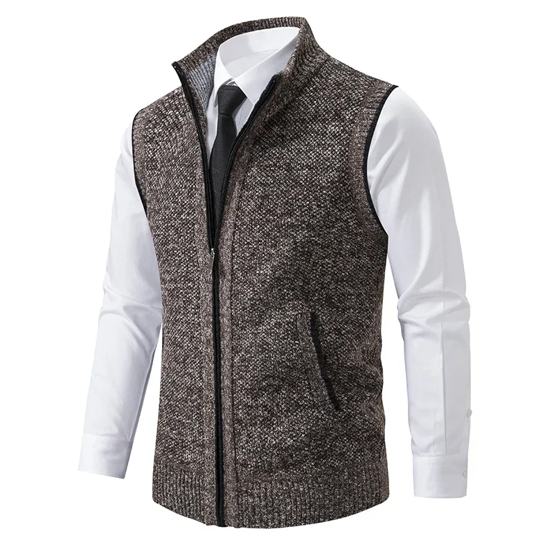Men Sweaters Vest 2025 Autumn Winter New Wool Warm Velvet Solid Casual Knitwear Turtleneck Sleeveless Sweaters Vest men clothing