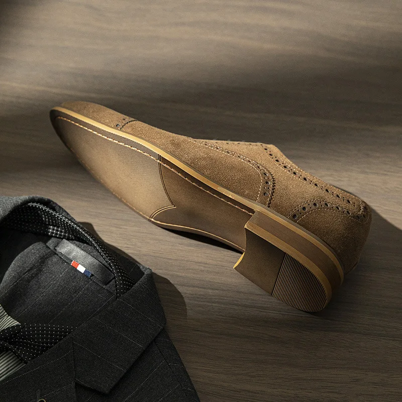 Luxury Cowhide Suede Man Dress Shoes Genuine Leather Handmade Quality Comfortable British Trend Elegant Wedding Brogue Shoes Men