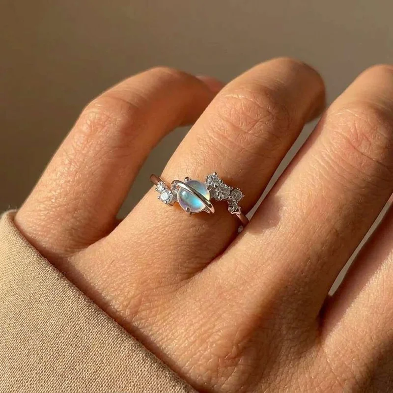 Women's 925 Sterling Silver Imitation Moonstone Planet Design Ring