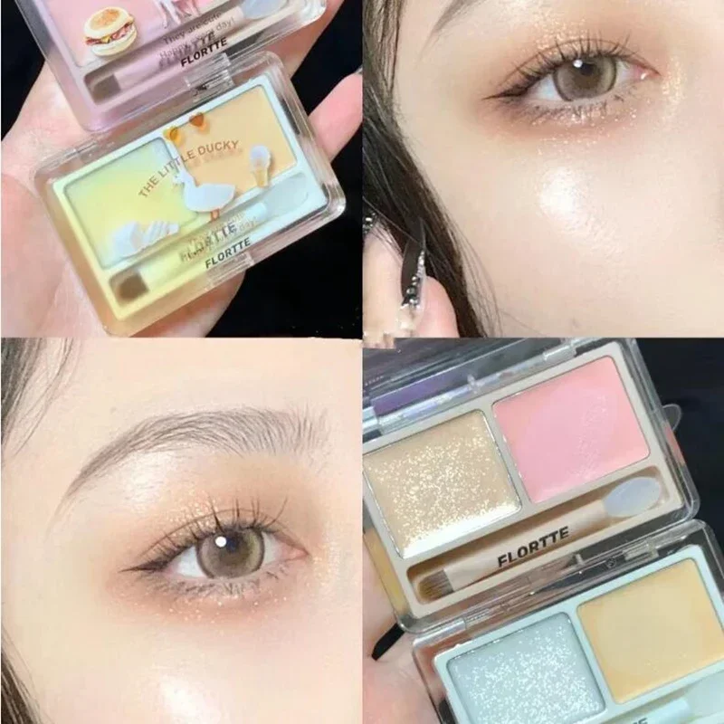 Flortte Highlighter Cream Matte Face Highlighting 2-kleuren Finishing Setting Blush Palette Iluminadores De Maquillaje