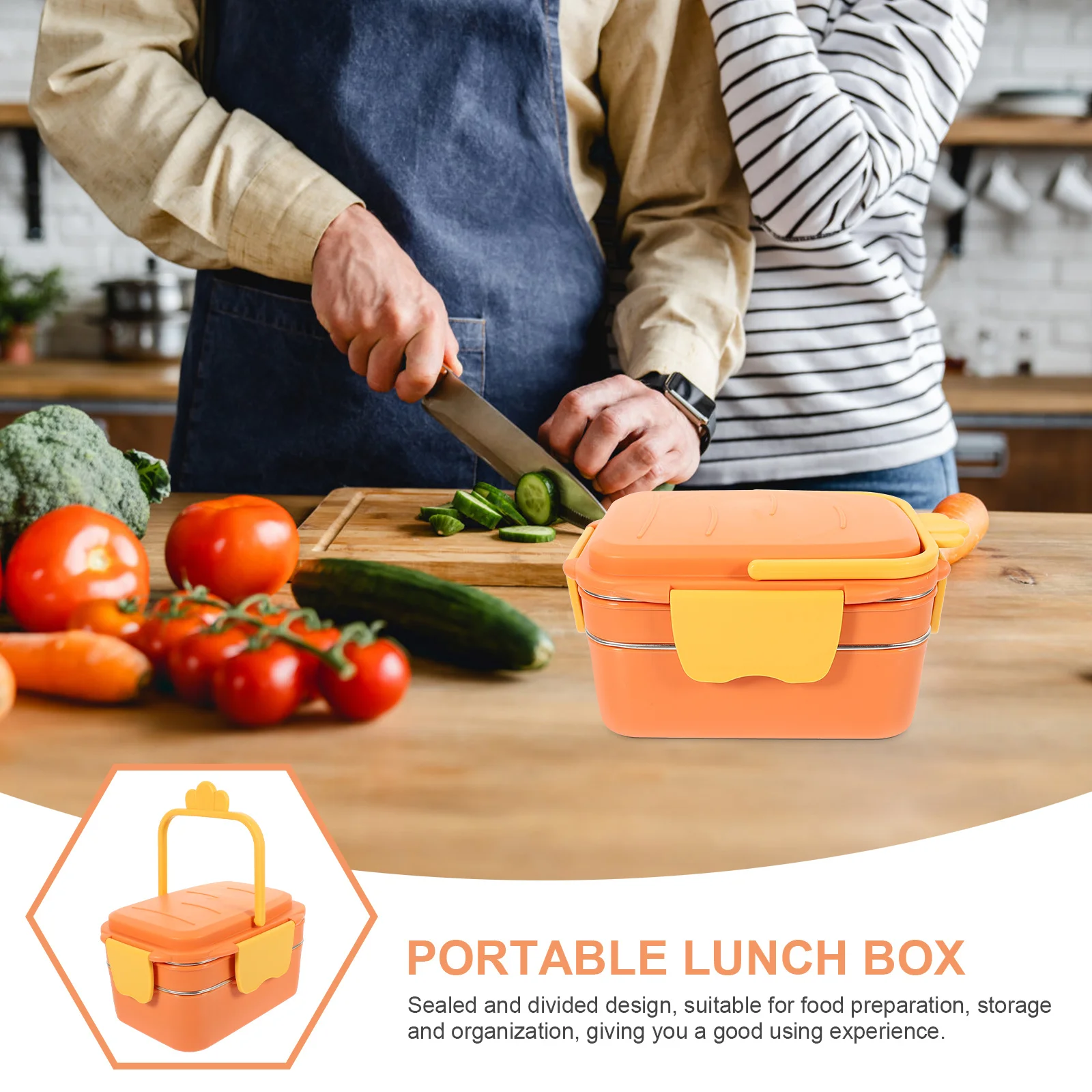 

Stainless Steel Lunch Large Capacity Portable Food Container Airtight Lid Multi-Compartment Meal Prep Box For School