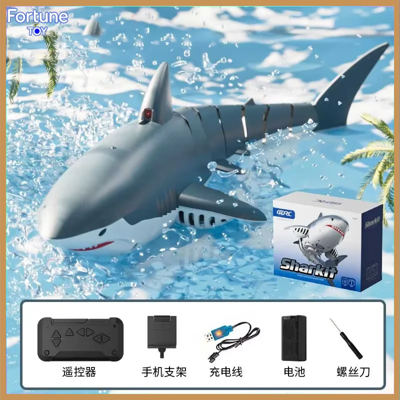 4DRC S6 Bionic Shark RC Boat HD Camera Water Spray Light Simulation Swing Fish Electric Toy For Summer Pool Outdoor Water