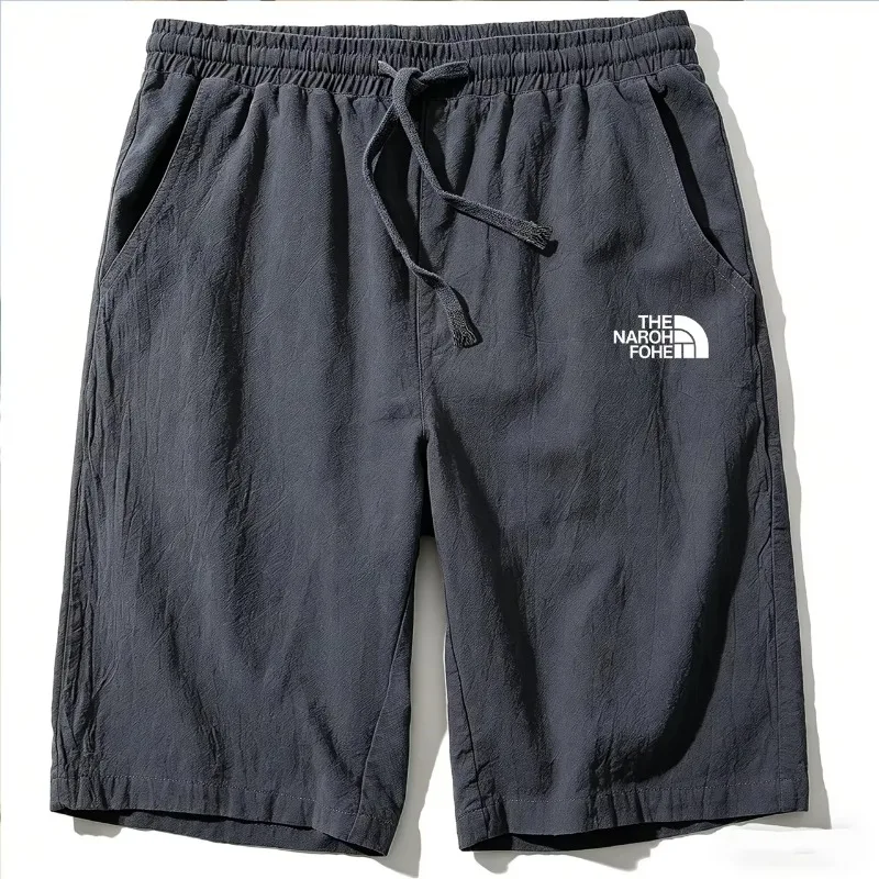 Men Cotton Linen Shorts Summer Lightweight Breathable Casual Beach Style Shorts Basic Solid Color Sweatpants Elastic Waist