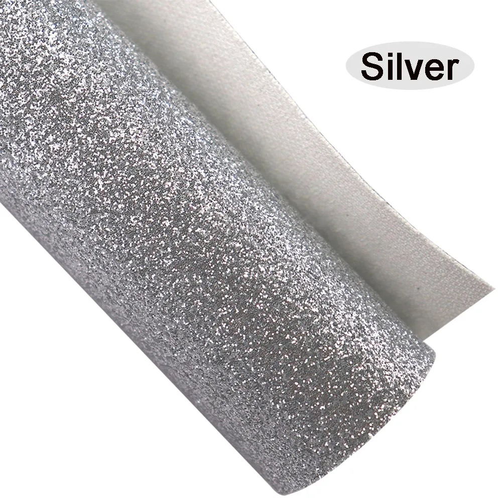 Plain Solid Silver Chunky Fine Glitter Fabric Lichee Textured Faux Soft Smooth Synthetic Leather For DIY Bows Earring HD016