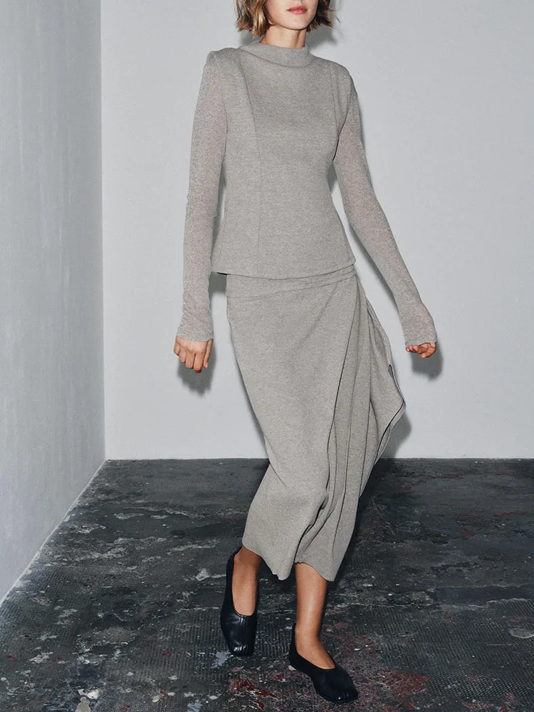 2025년 겨울 신상 여성 패션 스위트 비대칭 미디 스커트 민족 무대 의상 미디 스커트 5648 707