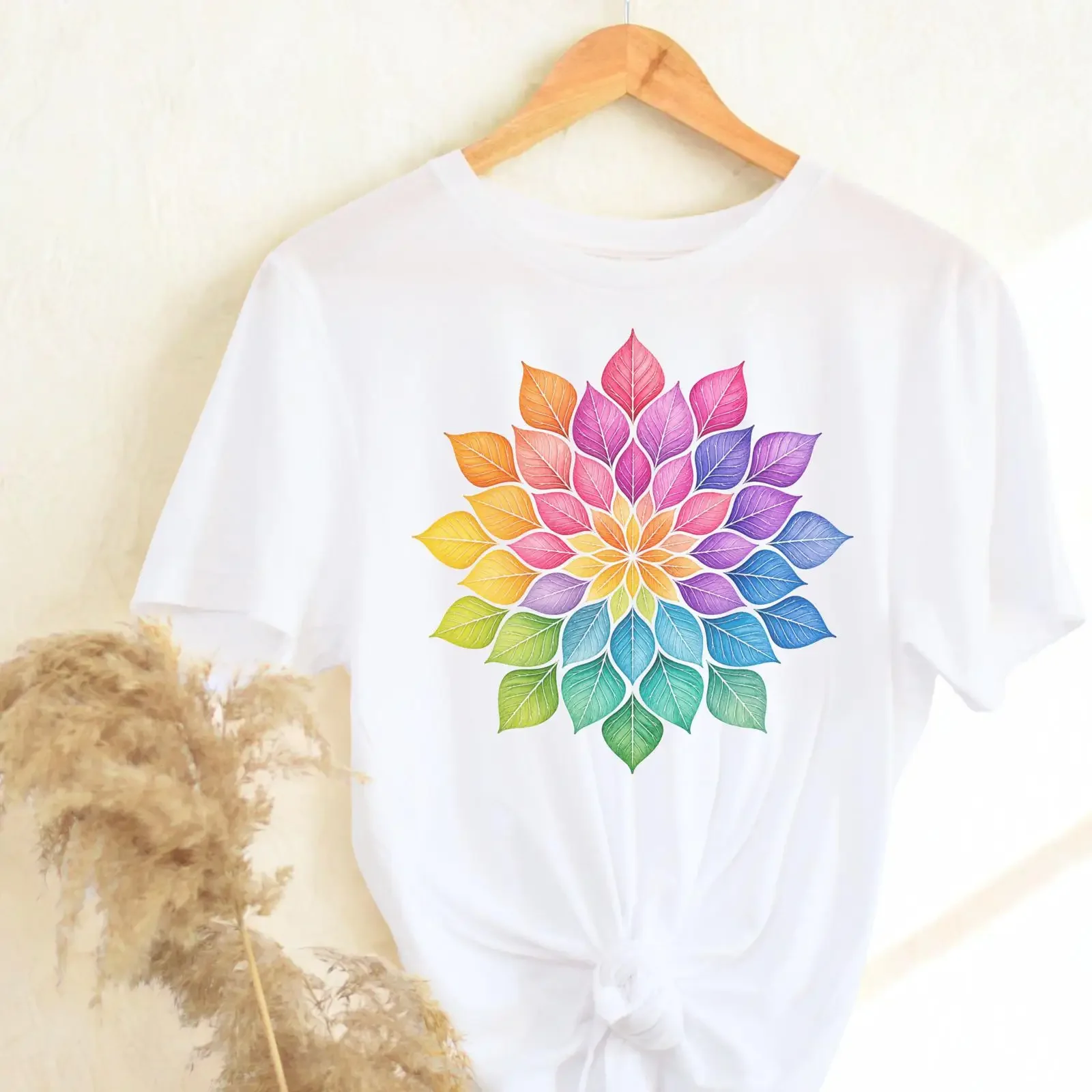 Watercolor Leaf Mandala Yoga Meditation T Shirt Zen Spiritual Mindfulness Namaste Relaxation Casual vintage Washed graphic