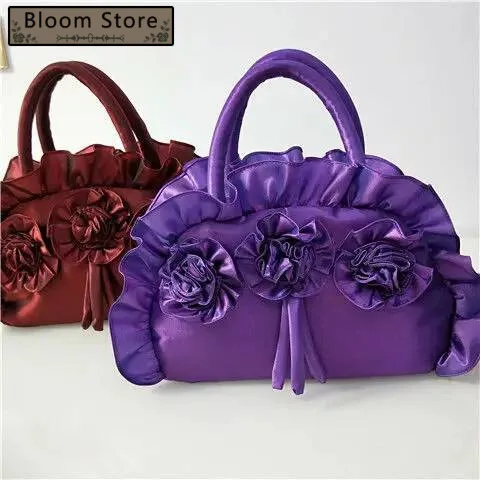

Bloom Gothic Purple Y2k Hand Women New Dark Lolita Soft Chic Handle Purse Female Vintage Flower Cute Mini Bag Bolso Mujer
