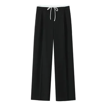 Pleated Fluid Wide-Leg Pants 6 HXAO Women Pants Summer Baggy Pants For Woman Pleats Casual Black Pants Office Lace Up Fluid Trousers Boxer Gray Womens Pants 6