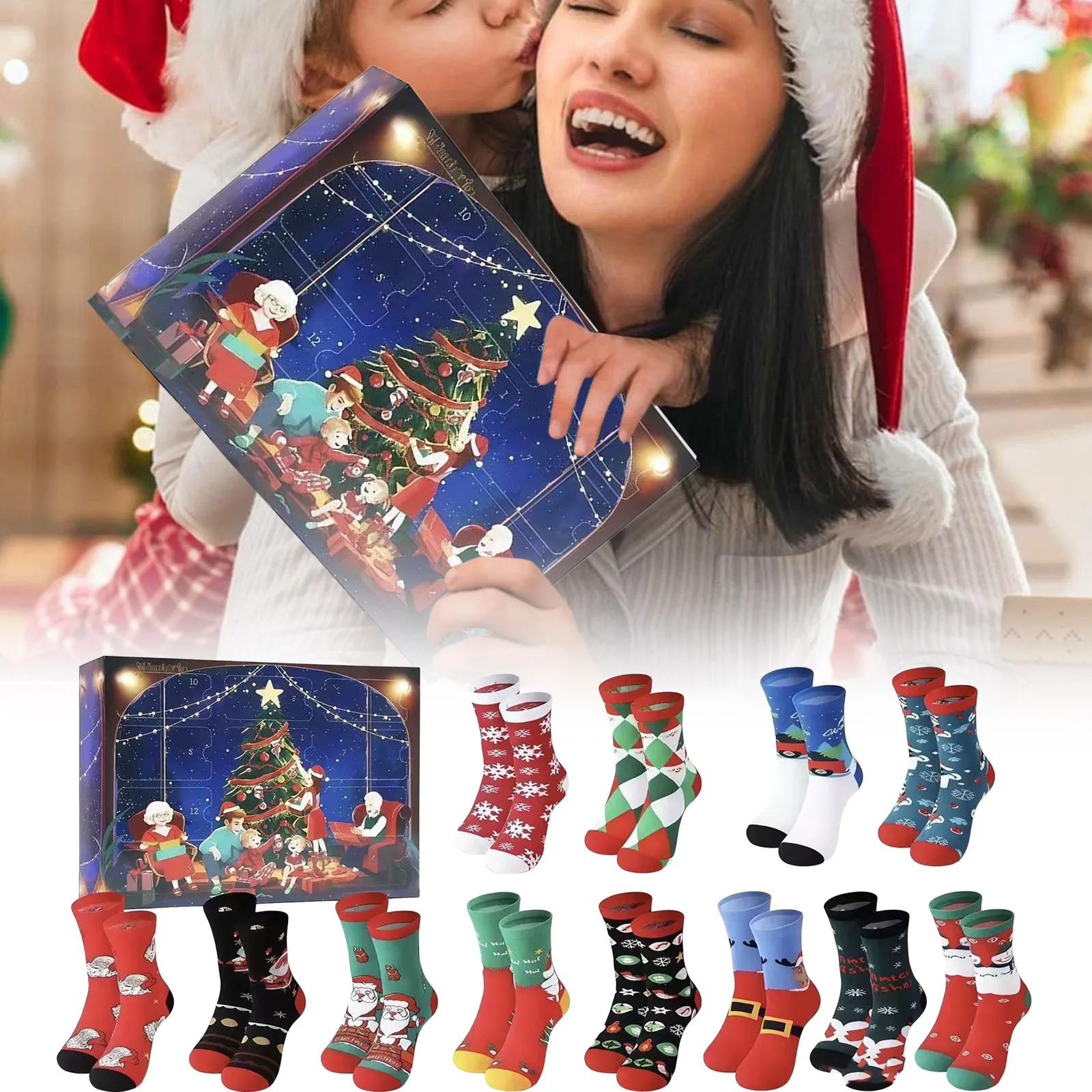 Calendrier de Noël compte à rebours pour enfants chocolat 12/24 paires chaussettes de Noël calendrier de l'Avent lunettes d'heure pour enfants brossage des dents