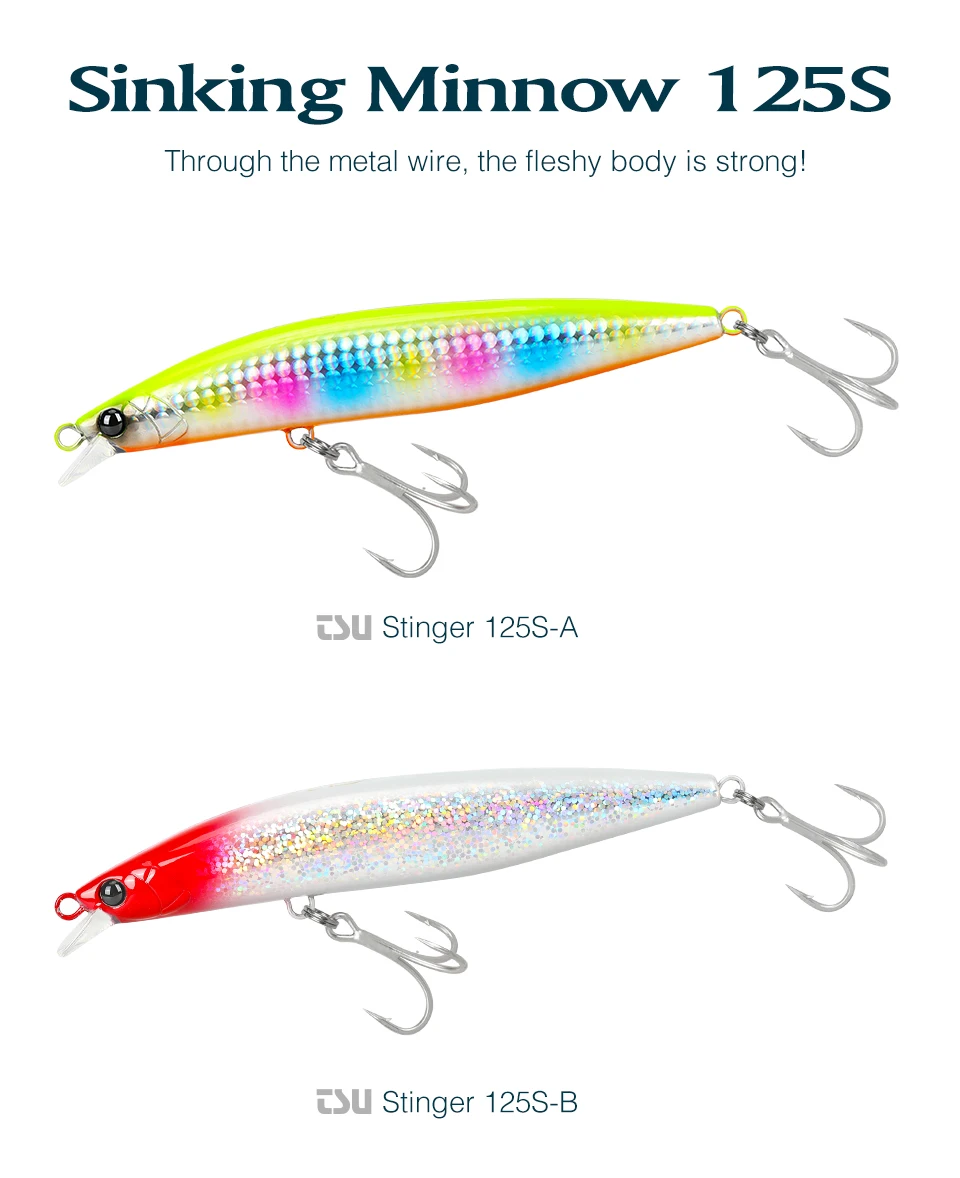 TSURINOYA High Strength Ultra-long Casting Sinking Minnow Stinger 125S 125mm 28g Saltwater Fishing Lure Artificial Hard Baits