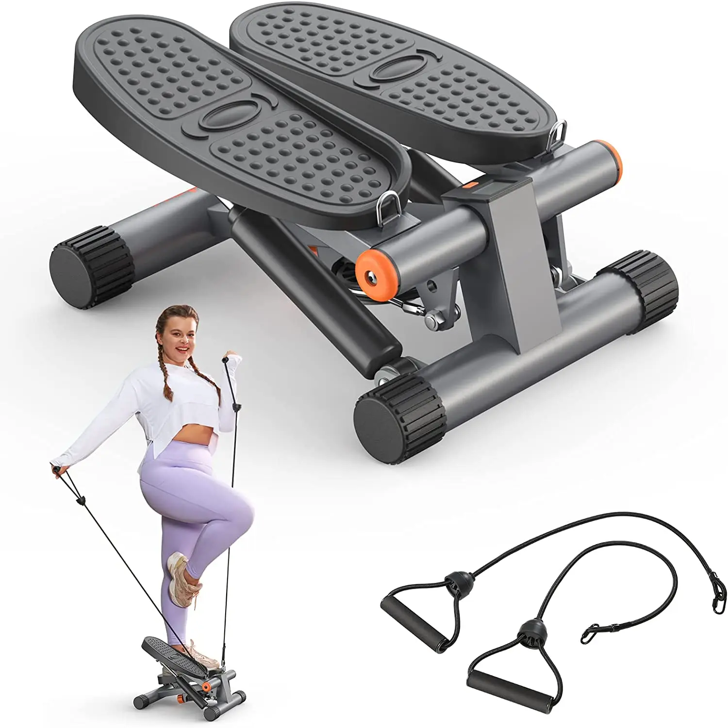 Steppers for Exercise, Stair Stepper with Resistance Bands, Mini Stepper  Hydraulic Fitness Stepper with LCD Monitor