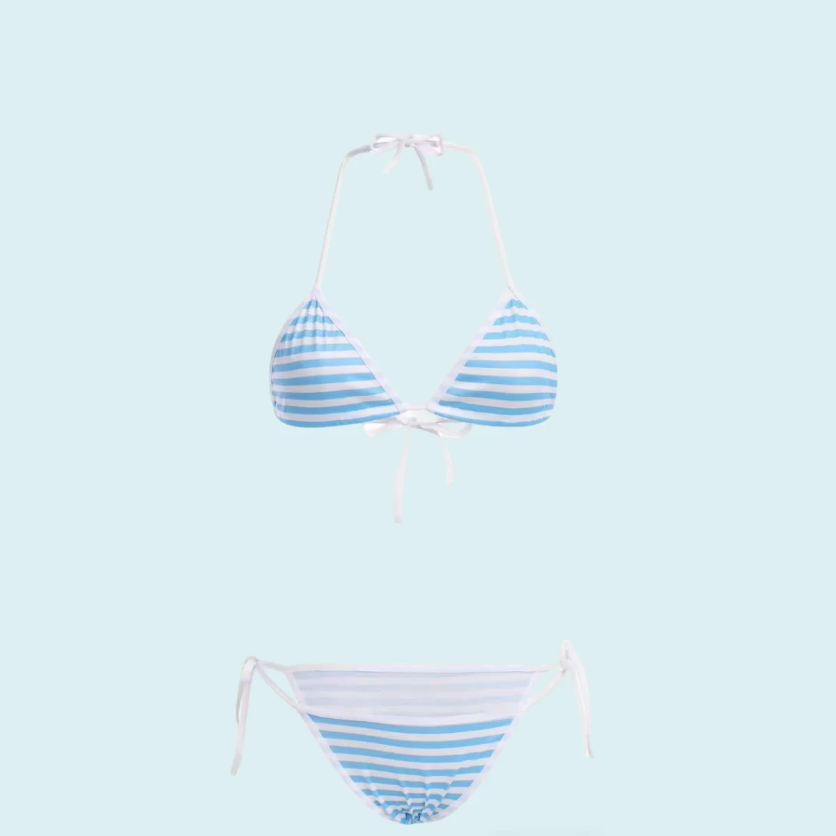 Conjunto de Bikini Mini Sexy para Mujer, Estilo Lolita Japonesa Kawaii, Azul, Rosa y Blanco a Rayas, Disfraz de Adulto, Sujetador Triangular, Braguita con Lazos Laterales, Lencería