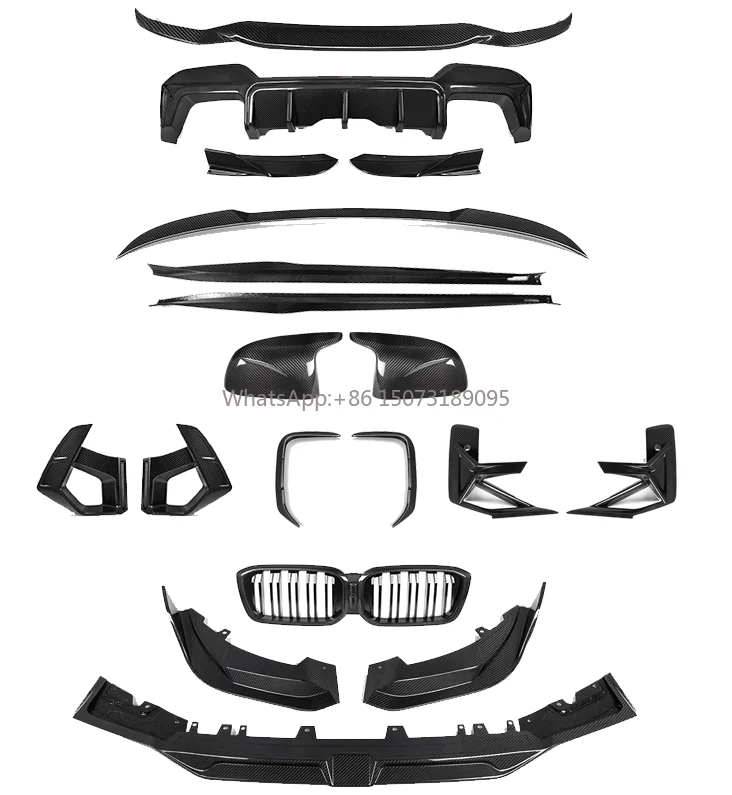 

Новый комплект кузова из углеродного волокна для F97 X3M 2022+ автозапчасти, передний диффузор, спойлер, задний диффузор, гриль, комплект крышки зеркала заднего вида