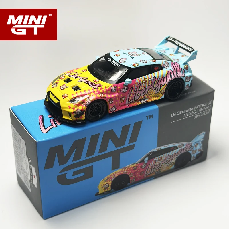 鋳造合金車モデル,収集可能なおもちゃ,誕生日プレゼント,1:64,minigt-lb-shielette works gtr 35gt-rr ver.1 lbwk kuma