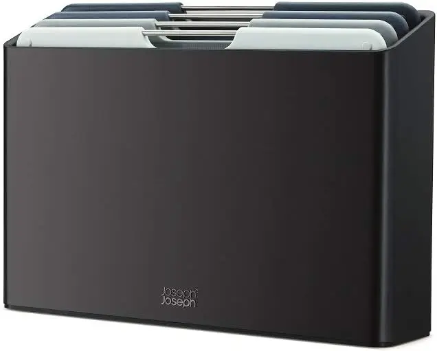 

Folio 4-Piece Colour coded Cutting Board Set, Slimline case for organized Kitchen storage, Graphite