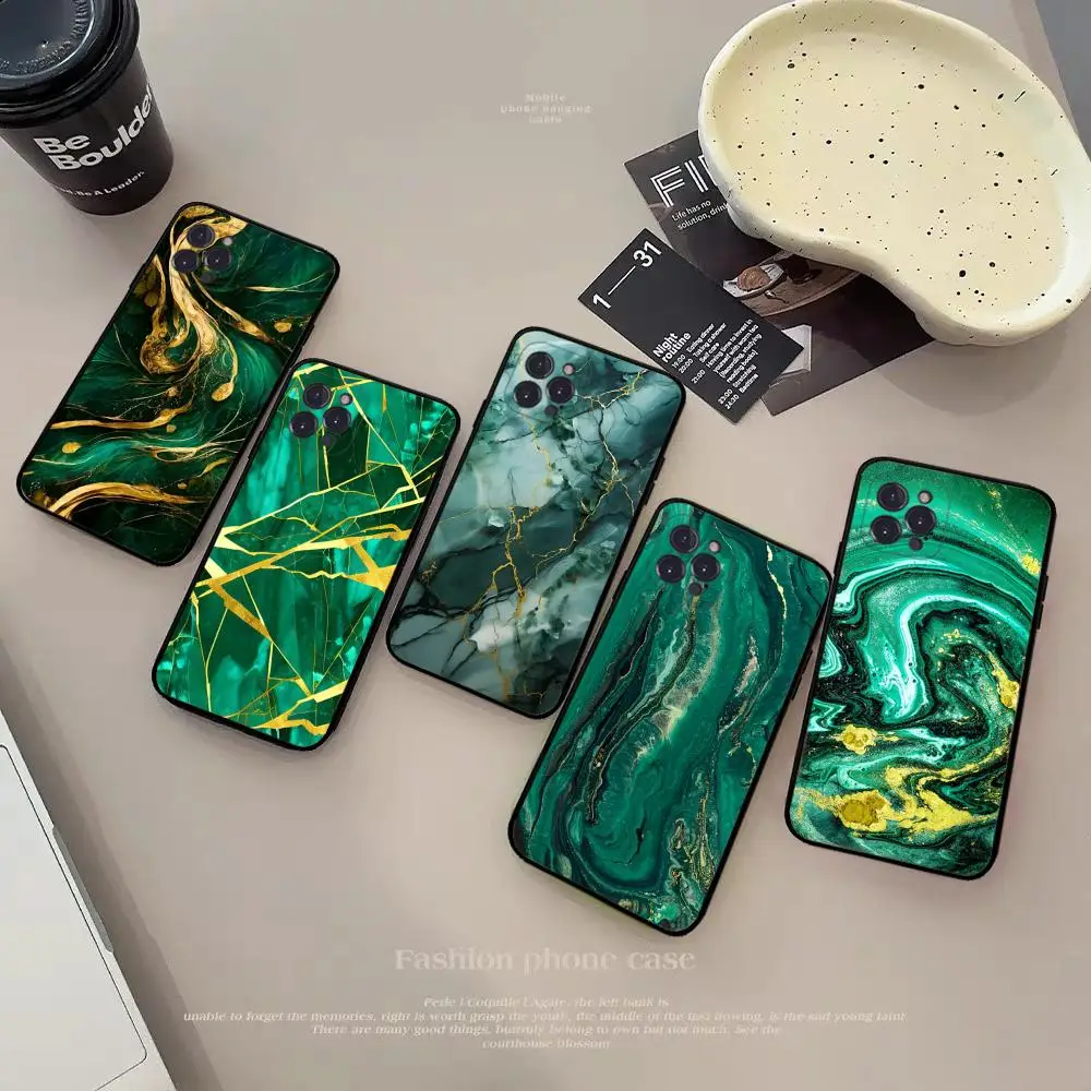 Emerald Green Jade Stone Pattern Phone Case Silicone Soft for iphone 15 14 13 12 11 Pro Mini XS MAX 8 7 6 Plus X XS XR Cover