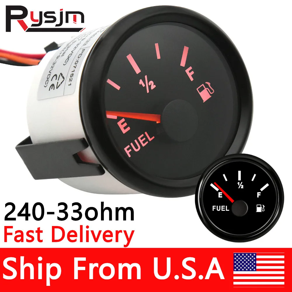 52mm Marine Boat Car Fuel Level Gauge Fuel Level Indicator Red Backlight / 7 Colors Backlight 240-33ohm 0-190ohm USA Warehouse