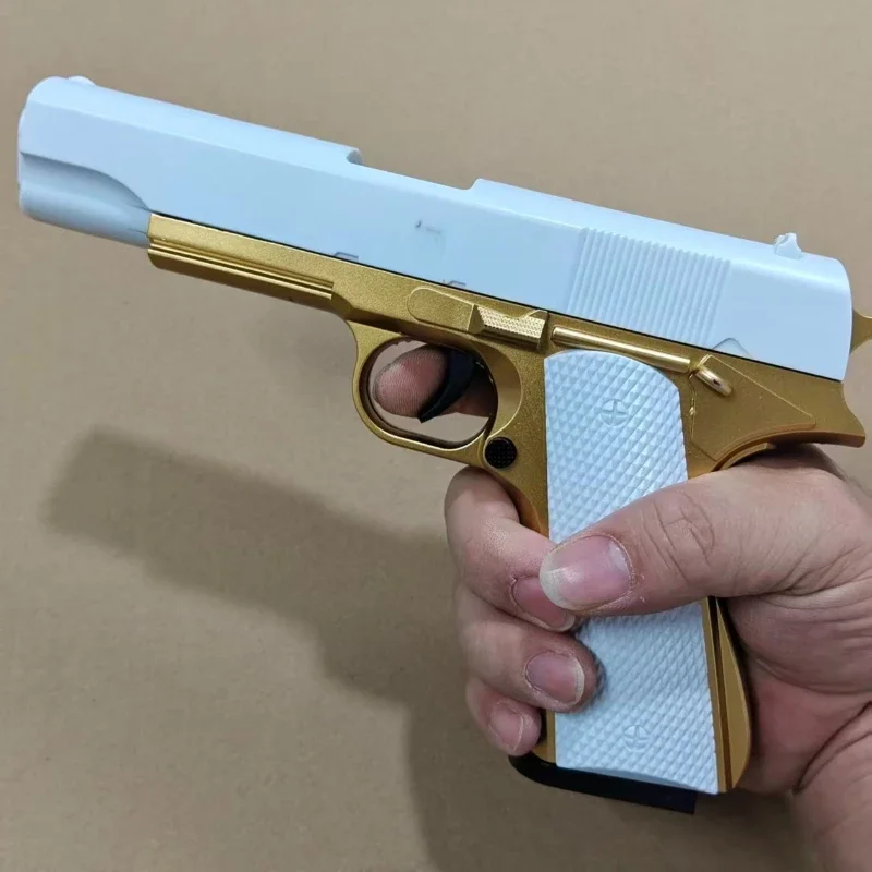 2026 Neu eingetroffen: Pop-Up-Spielzeugpistole mit weichen Kugeln, Gold-Weiß M1911 Kunststoffmodell, Outdoor-Spiel, Geschenk für Jungen und Kinder – Detail 4