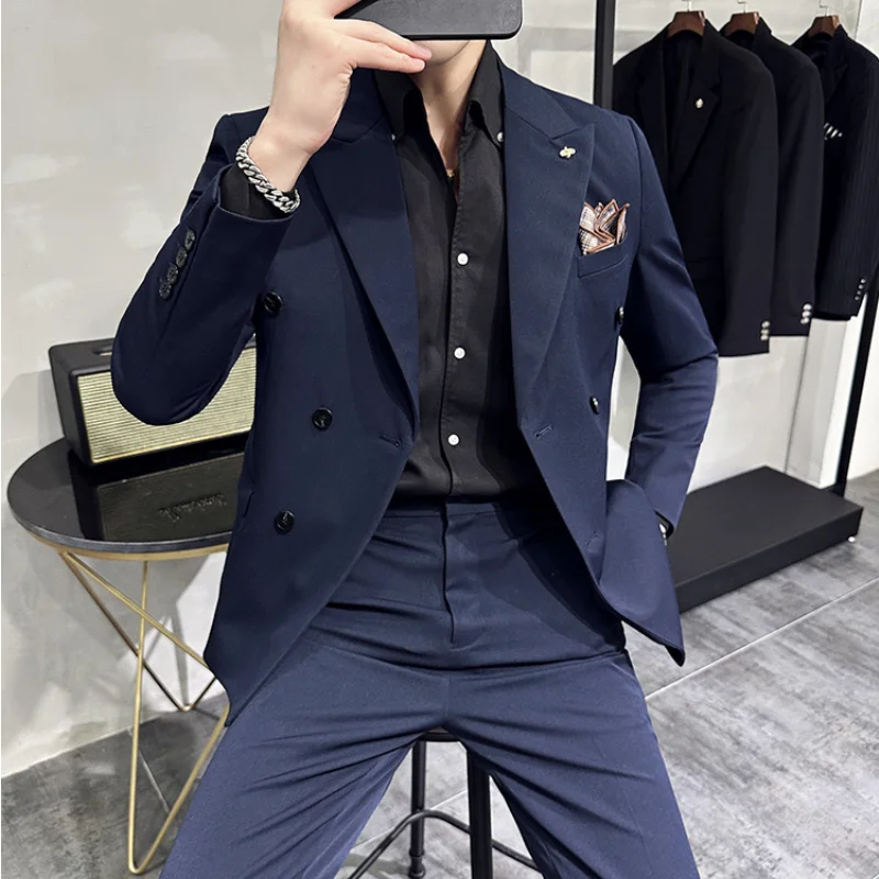 Men\'s Classic Double-breasted Suit Suit (suit+pants) 7XL-S Men\'s Luxury Fashion Wedding Banquet Social Suit Business Suit 2 Sets