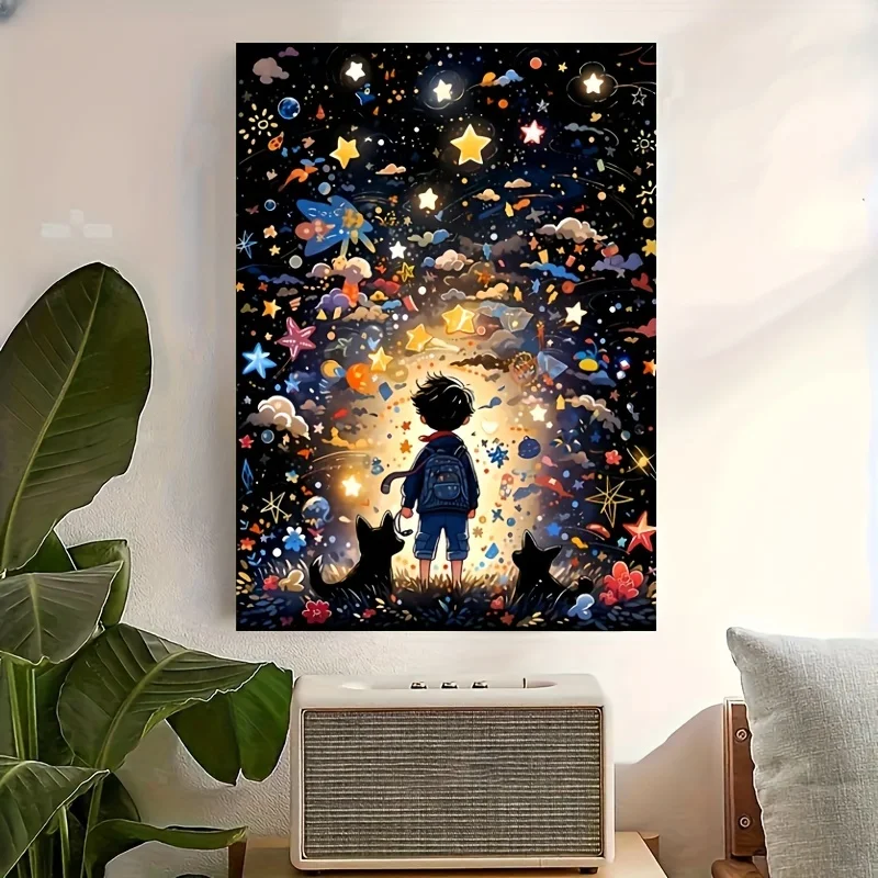 Puzzle 1000 ciel étoilé et chat – Puzzle bricolage épais, carton durable, idéal pour les adultes et les débutants, parfait pour les anniversaires, H