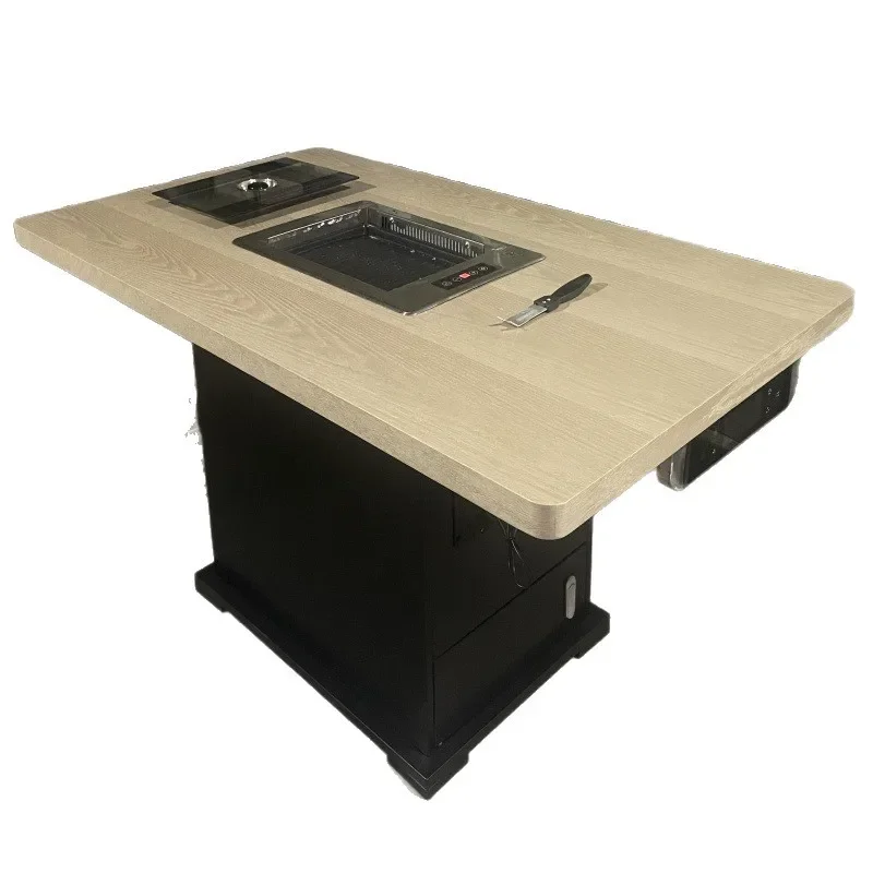 

black crystal steel grill plate grill table smokeless purification rock plate barbecue meat table self-service barbecue