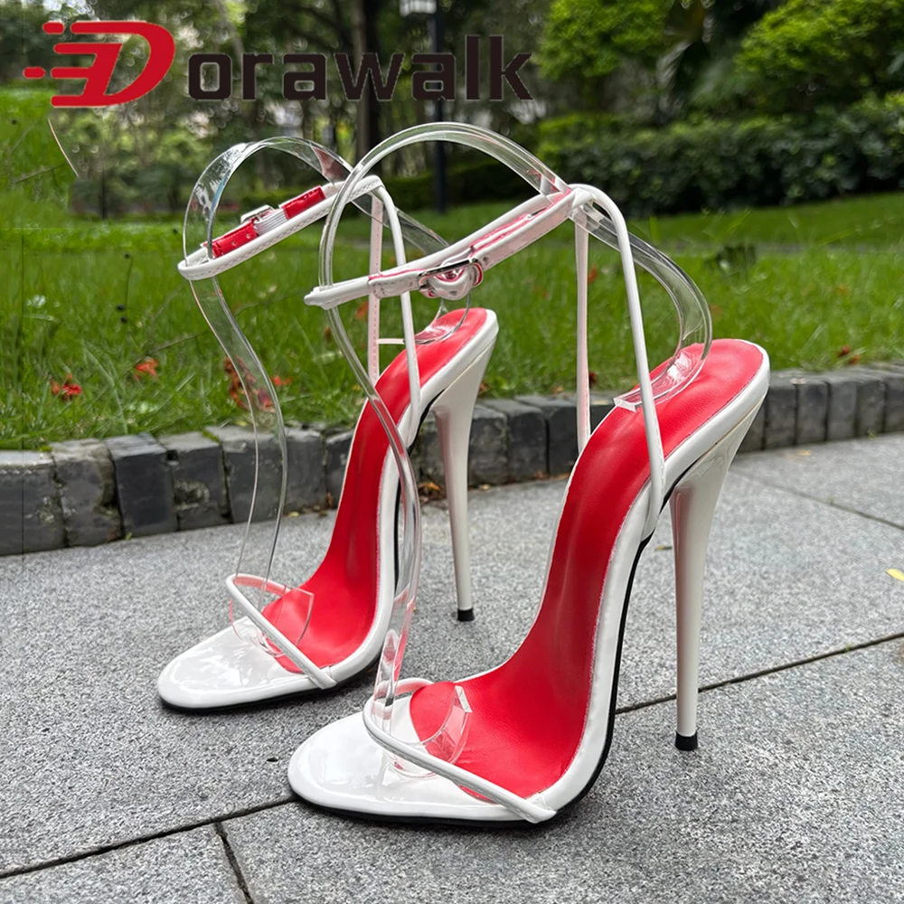 White Fashion Summer 14/16cm Ultra High Heels Slingback Elegant Sandal Woman Ankle Strap Show Model Cat Walk Shoes Big Size46