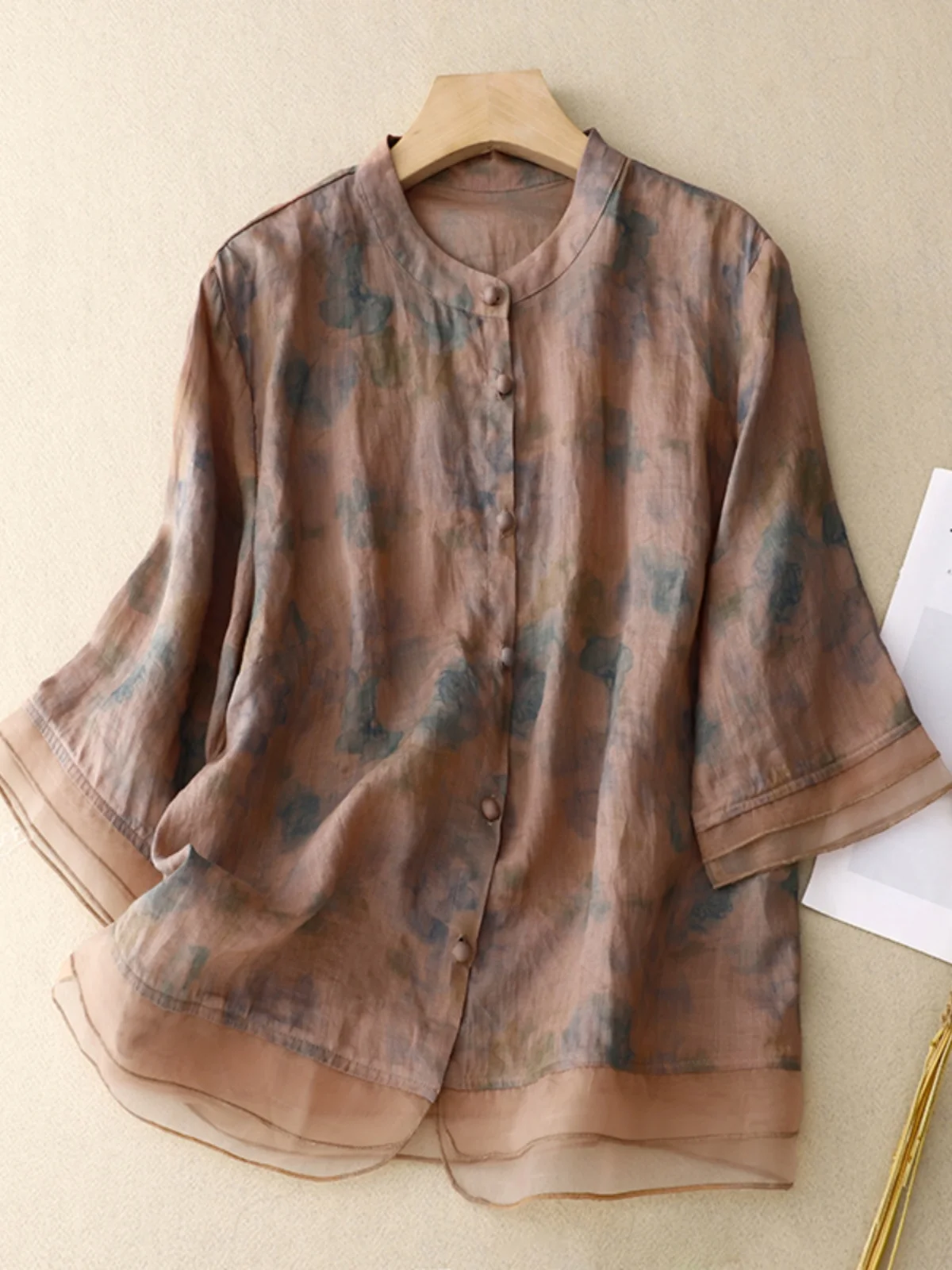 Retro Splicing Cotton Linen ort Sve irt Women's Vintage Patchwork European Tulle Quali Cotton Linen Top