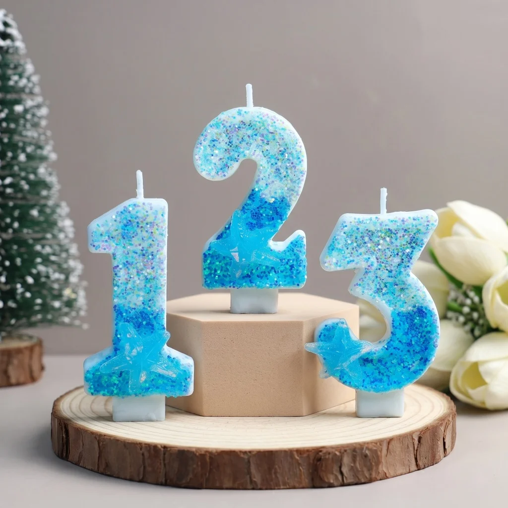 Farbverlauf Blaue Seestern-Digital-Geburtstagskerze - Kuchendekoration Partyzubehör