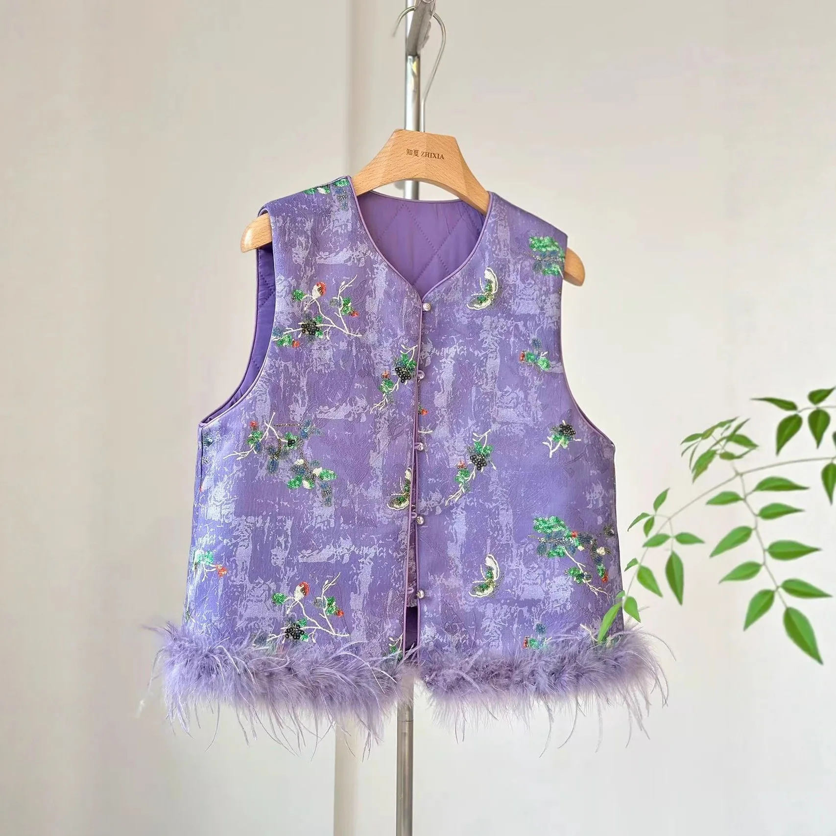 

Новый жилет ручной работы в китайском стиле с бисером, жилет с меховой вышивкой, хлопковое пальто без рукавов