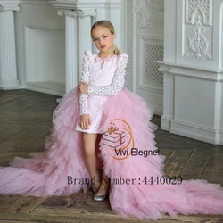 Customized Full Flower Girl Dresses for Women Scoop Wedding Party Gowns with Applique Summer Tiered Sweep Train فساتين اطفال لل