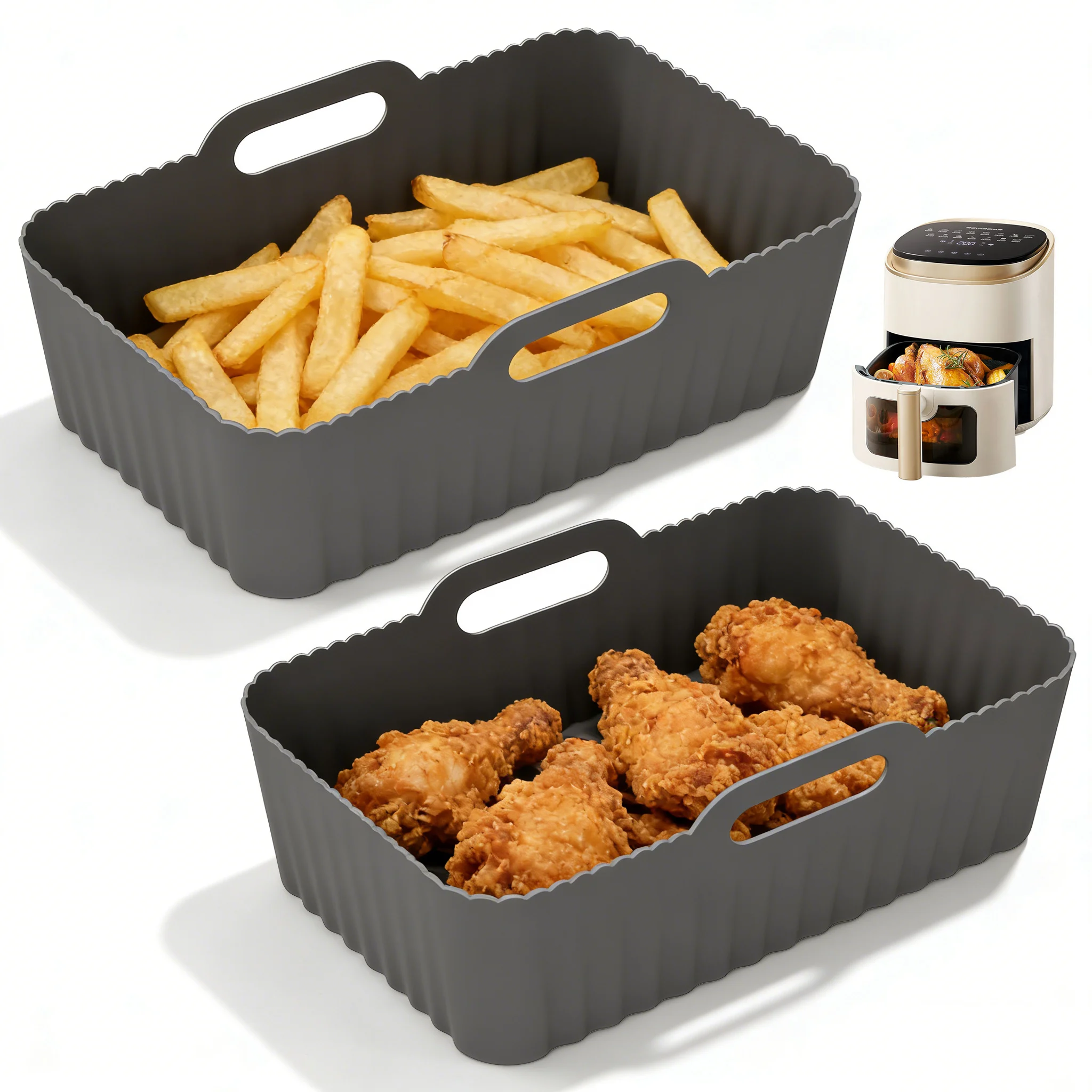2 Stück Silikon-Heißluftfritteusen-Einlagen für Ninja Foodi AF300 AF400 Dual Zone Heißluftfritteusen-Zubehör, wiederverwendbare Silikon-Doppelkorb-Heißluftfritteusen-Einlage 7,6L, antihaftbeschichtet