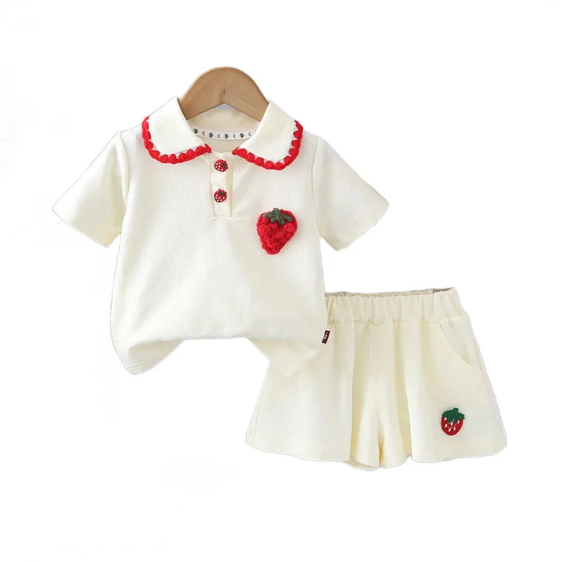 Western Baby Girl Outfits 2025 New Summer Clothes for Girls Korean Fashion Strawberry Short Sleeve T-shirts and Shorts Kids Sets