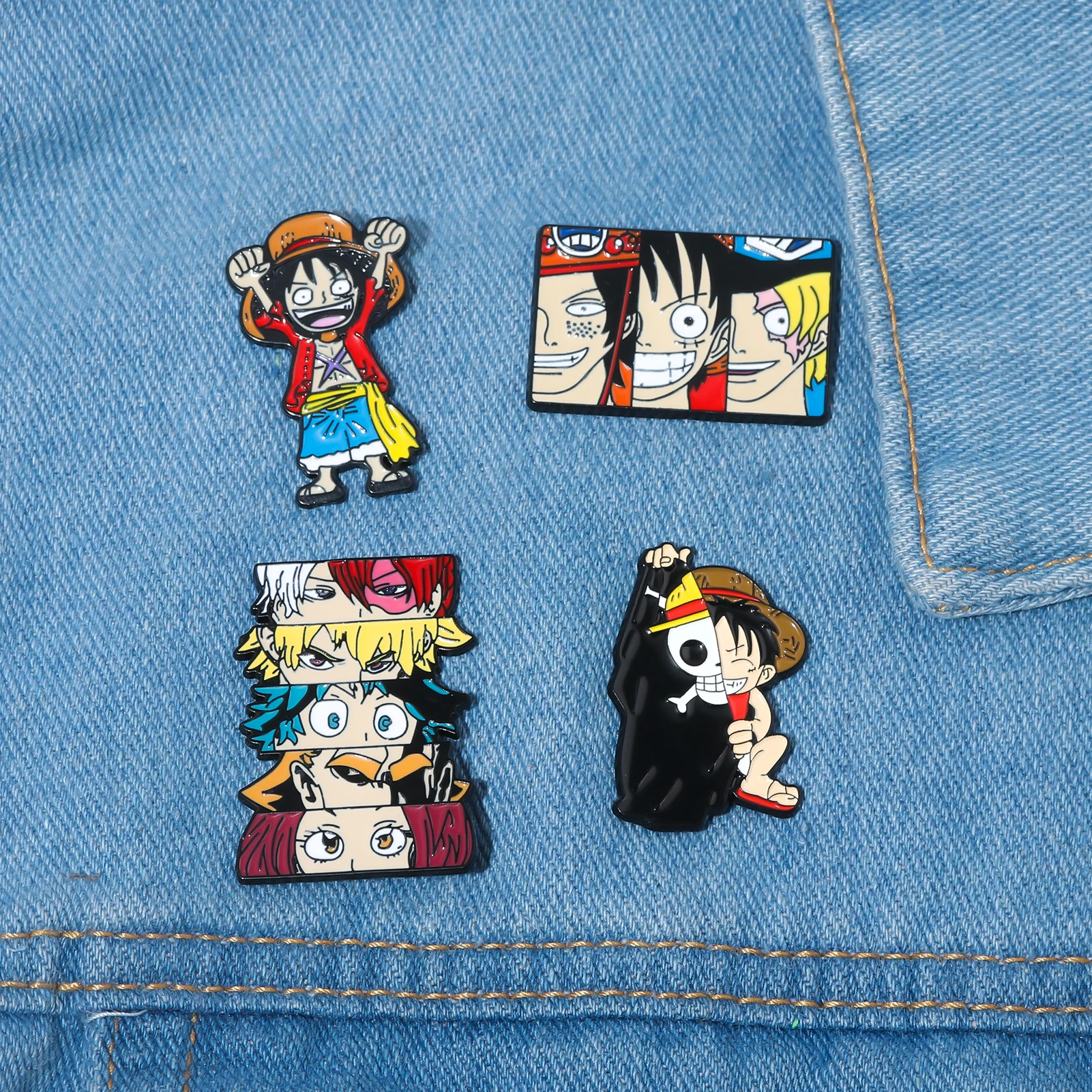 Anime One Piece Brooch Luffy Three Brothers Same Character Enamel Badge Role Play Clothes Bag Accessories Gifts For Men And Boys