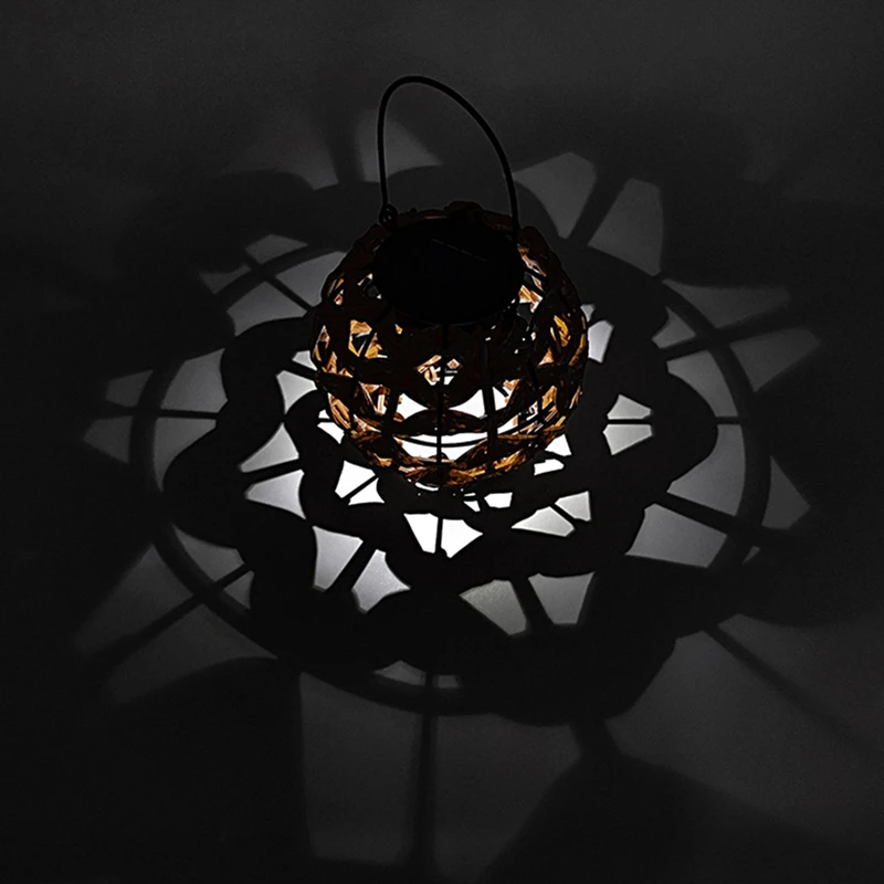 Woven Solar Rattan Light With Handle,Waterproof LED Pendant Lamp,Lawn Terrace,Courtyard,Porch