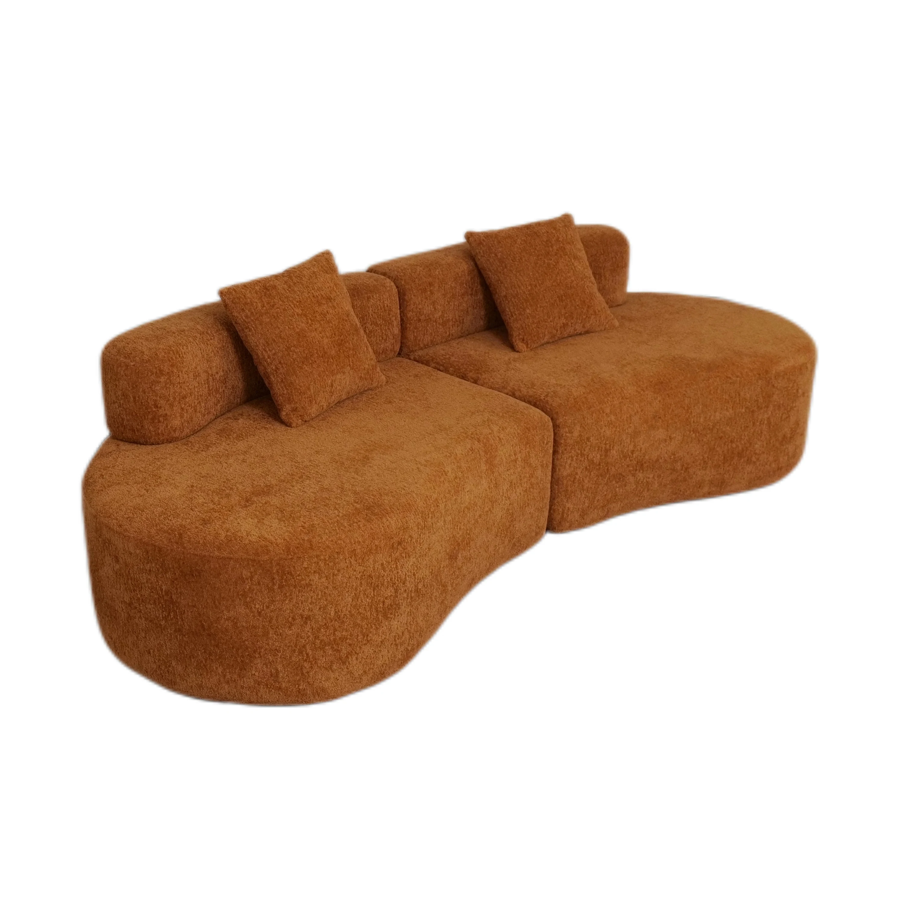 #Modern Compressed Curved Three Seater Sectional Sofa Boucle Fabric Boneless High-density Sponge Filling Creamy Style Living Roo