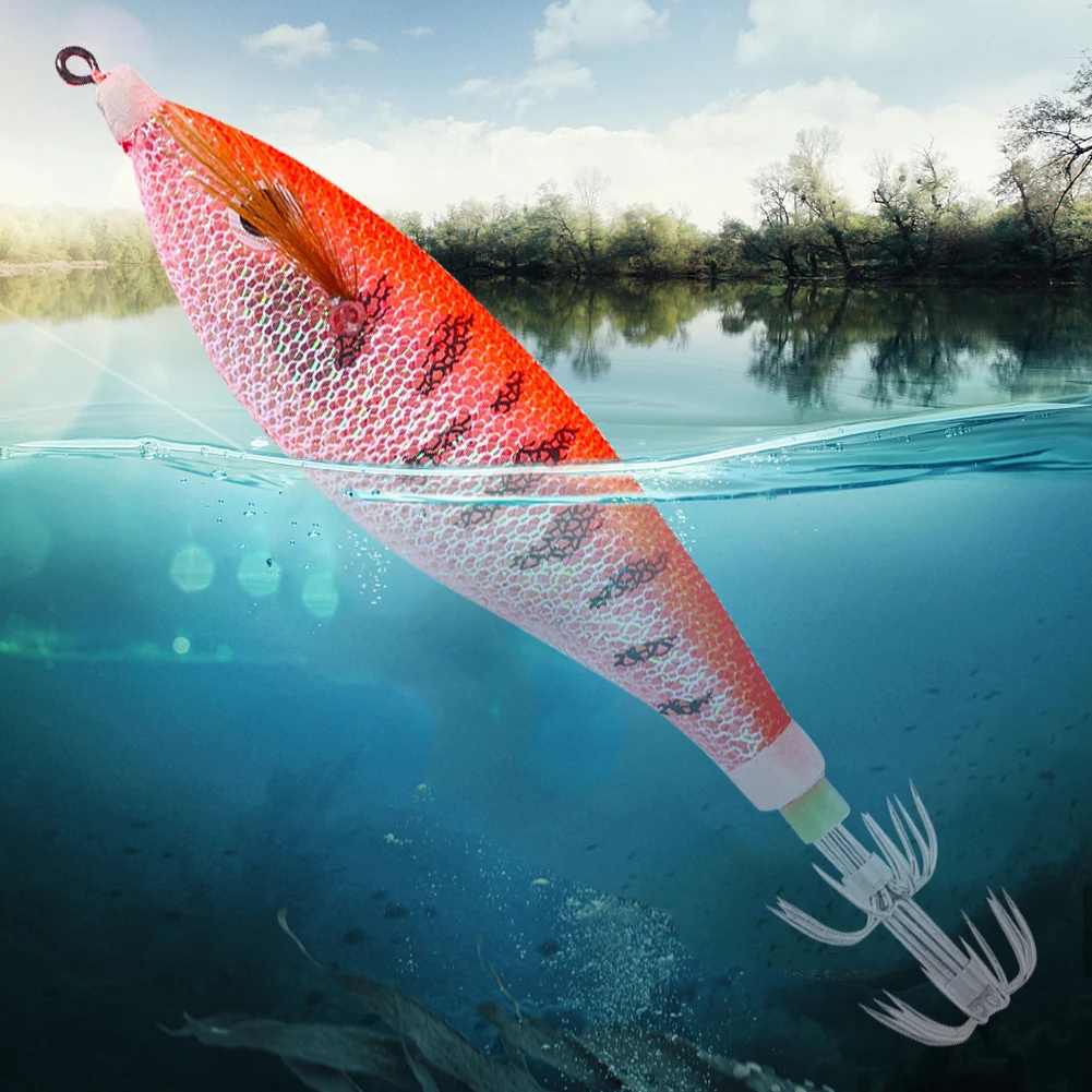 Leuchtende Tintenfischhaken, 11 cm/13,4 g, schwimmender horizontaler Tintenfisch, Trolling-Köder, künstlicher Tintenfisch, Jigging, Eging-Holzgarnelenhaken