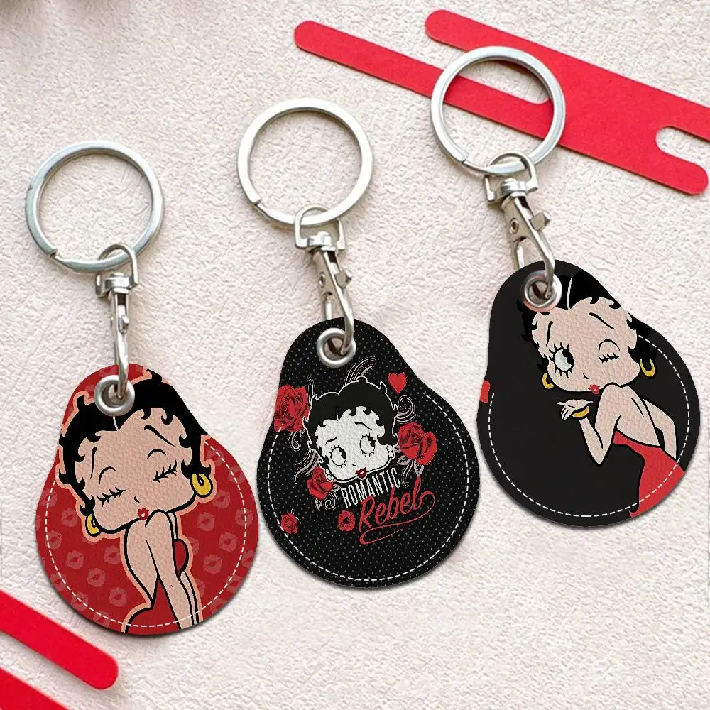 B-Bettys B-Boops PU Access Case Anti-lost Anti-fall Card Holder Keychain Accessories Fingerprint-proof Key Tag Ring