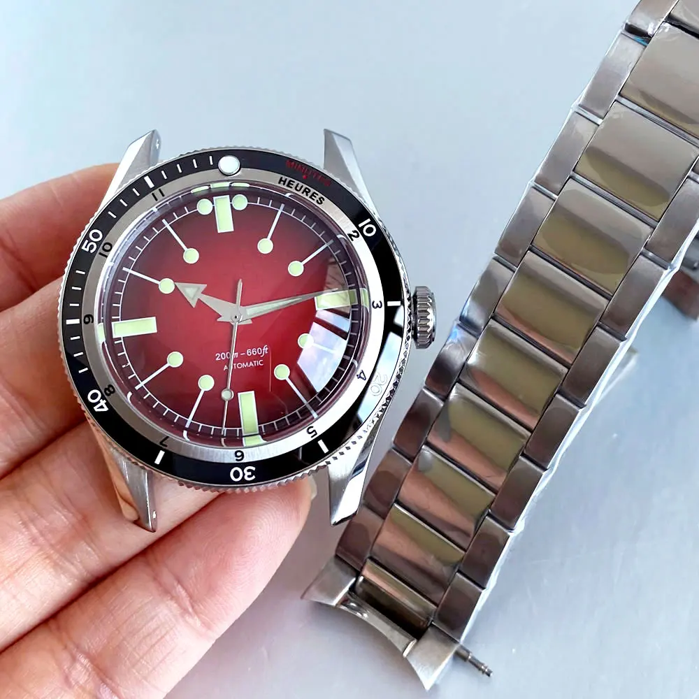 

Водонепроницаемый корпус часов для дайвинга 40 мм, 20 АТМ, подходит для NH35 NH36 ETA2824 PT5000 Miyota, браслет из сапфировой стали, 31 мм, черный, красный циферблат, ручной набор