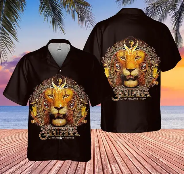 2025 camisas masculinas santana rock impressão 3d unissex camisas havaianas verão das mulheres dos homens hip hop tendência blusa de manga curta praia