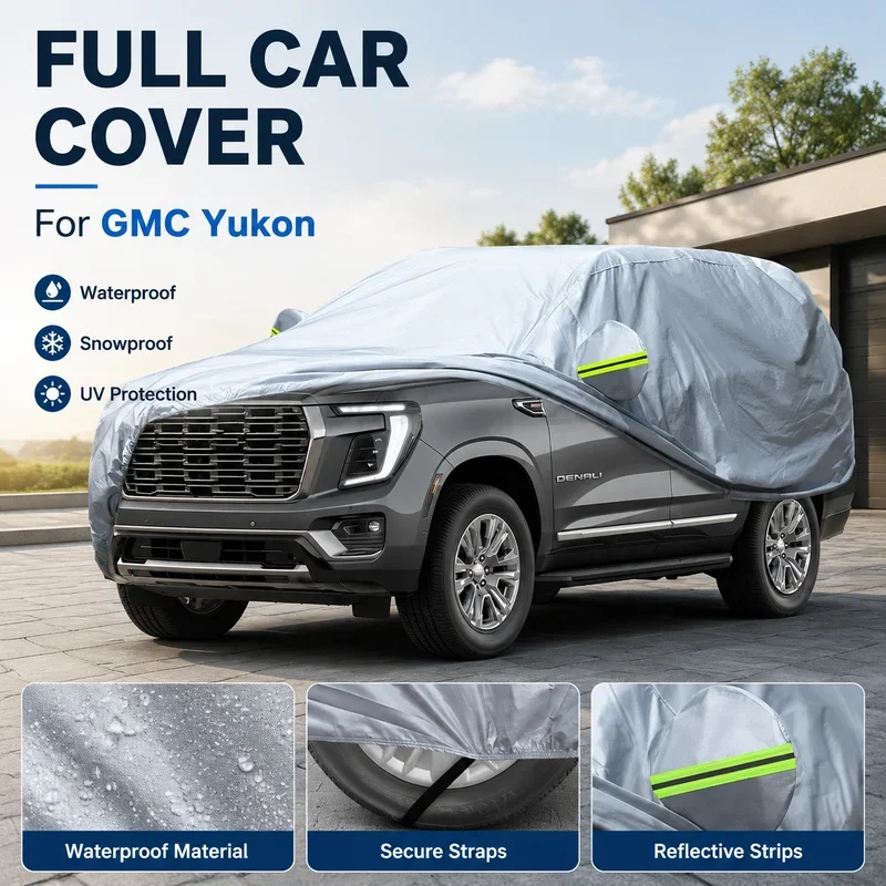 Full Car Cover For GMC Yukon with Reflective Strips Waterproof Snowproof Dustproof UV Protection, Car Accessories