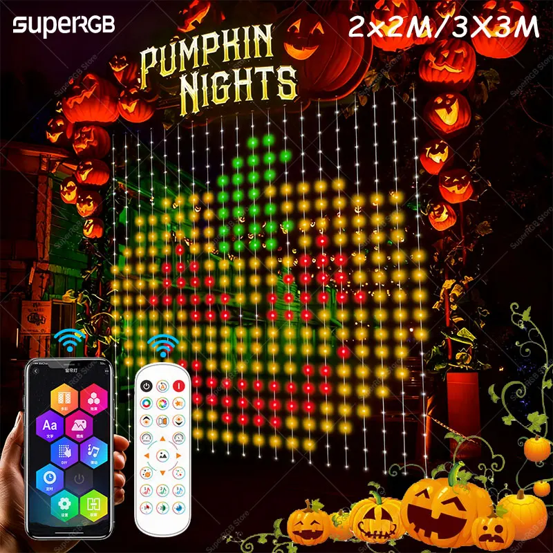 Smart Curtain Lights 400 LED Beads Bluetooth APP Control RGB DIY Fairy String Lights Music Sync for  Halloween Christmas Decor