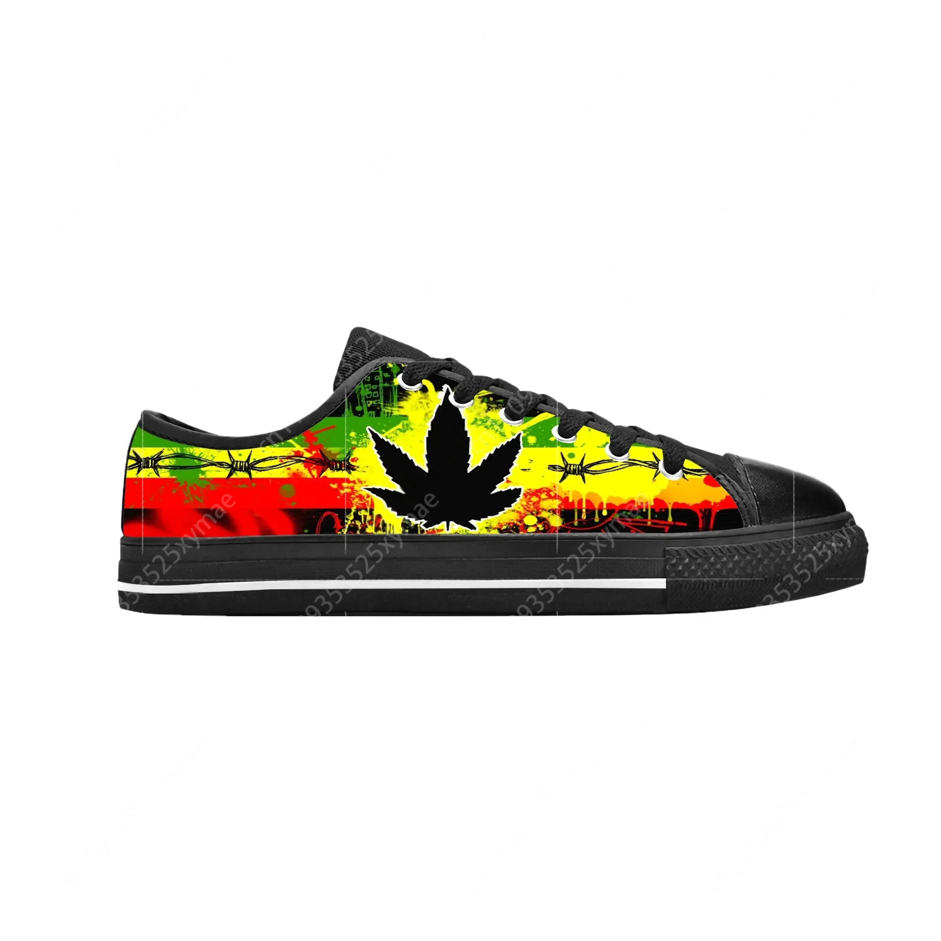 Reggae Rasta Leaf Weed Hemp Marijuana Rastafarian Casual Cloth Shoes Low Top Comfortable Breathable 3D Print Men Women Sneakers